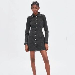 ZARA Washed Black Stretchy Long Sleeve Denim  Dress Size S
